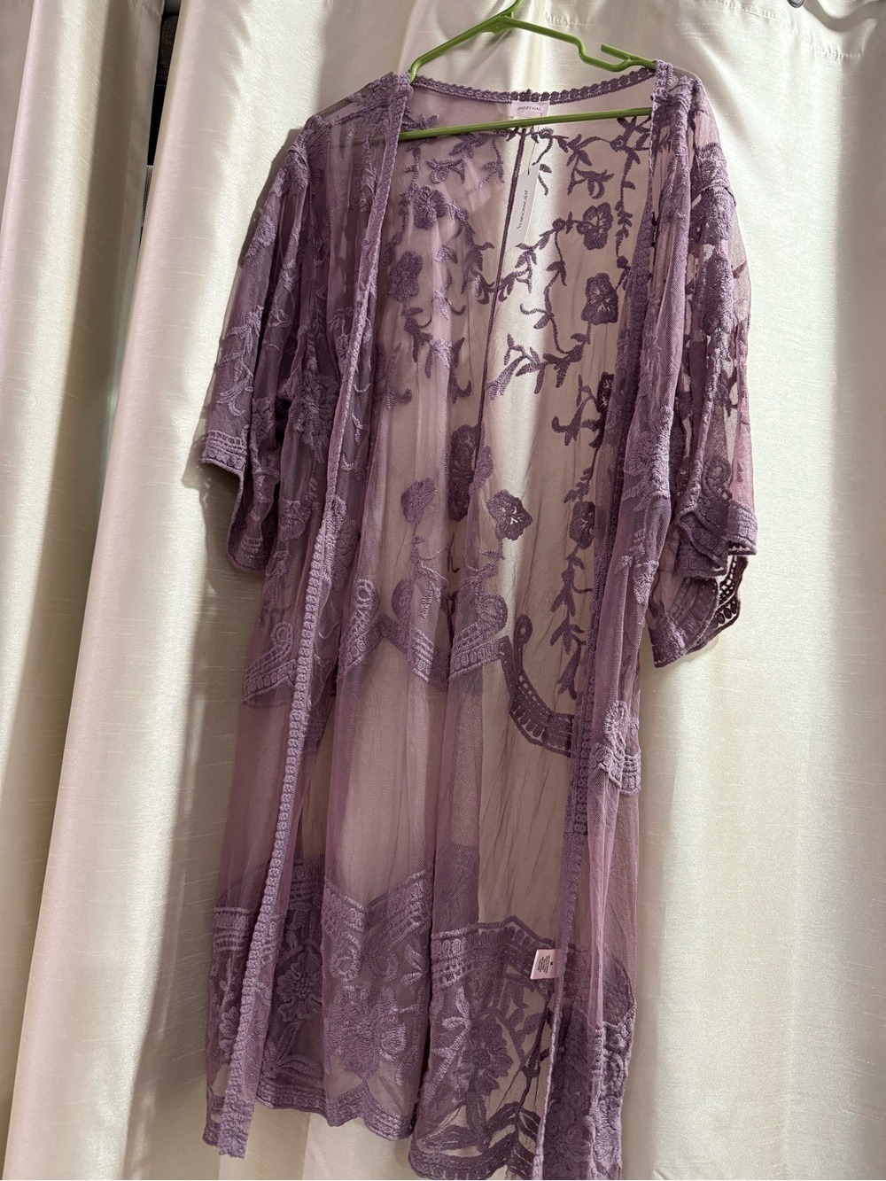 Sheer Floral Lace Kimono Robe/Swim Cover Up - Lavender